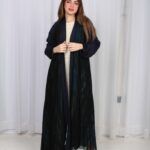 ⁦عباية كسرات شيفون كحلي جاكار كتف⁩ - الصورة ⁦2⁩