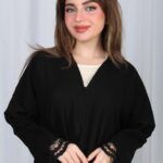 ⁦عباية دانتيل اسود بالأكمام والجوانب⁩ - الصورة ⁦4⁩