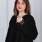 ⁦عباية دانتيل اسود بالأكمام والجوانب⁩ - الصورة ⁦15⁩