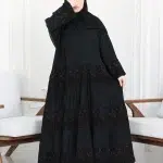 ⁦عباية كلوش هندي طبقات مطرزه بلون و اسود⁩ - الصورة ⁦4⁩