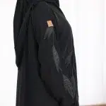 ⁦عباية شهد كريب بشك اسود باوراق شجرة⁩ - الصورة ⁦3⁩