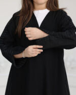 ⁦عباية بناتي مندمجة بكتان مخطط ابيض⁩ - الصورة ⁦7⁩