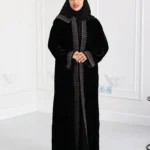 ⁦عباية مخمل مطرزة بدقات بلون بني مع طرحة⁩ - الصورة ⁦9⁩