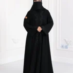 ⁦عباية فزة شك اسود ورق شجر من امام و اكمام⁩ - الصورة ⁦3⁩