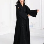 ⁦عباية فزة شك اسود ورق شجر من امام و اكمام⁩ - الصورة ⁦12⁩