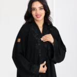 ⁦عباية فزة شك اسود ورق شجر من امام و اكمام⁩ - الصورة ⁦2⁩