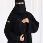 ⁦عباية فزة شك اسود ورق شجر من امام و اكمام⁩ - الصورة ⁦7⁩