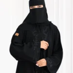 ⁦عباية فزة شك اسود ورق شجر من امام و اكمام⁩ - الصورة ⁦8⁩