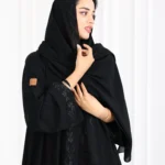 عباية فزة شك اسود ورق شجر من امام و اكمام