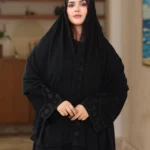 ⁦عباية كريب ملكي مطرزة بشك اسود 0889⁩ - الصورة ⁦3⁩
